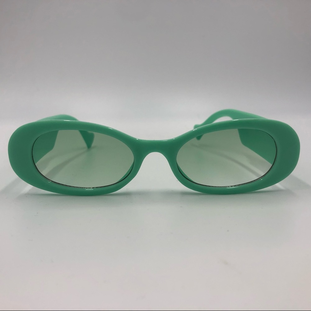 Futuristic Unisex Rounded Rectangular Green Sunglasses